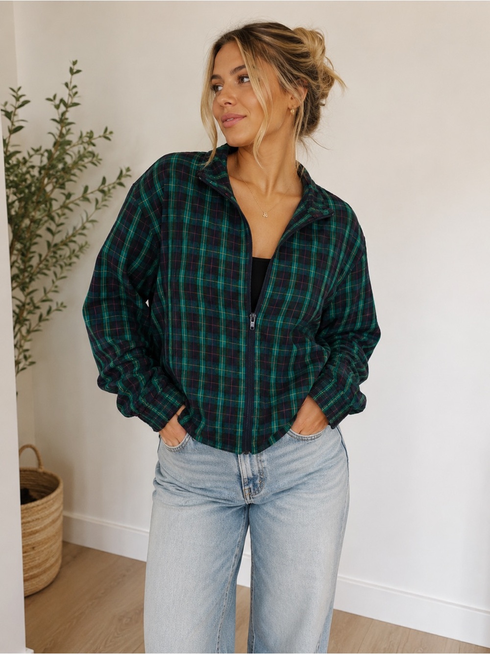 Vintage Orvis Sporting Traditions Green Tartan Plaid Zip Jacket Y2K Preppy M